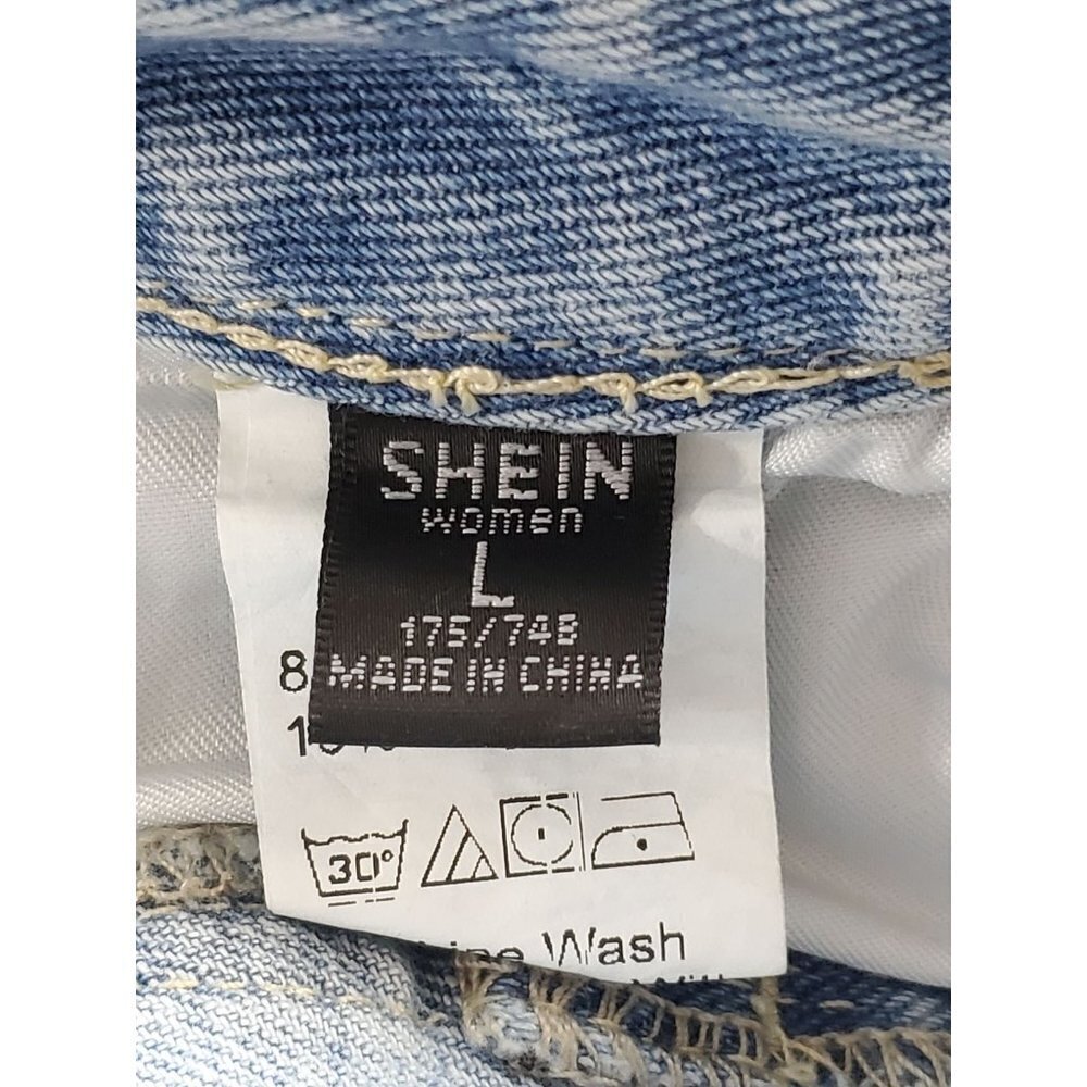 Shein Large 8/10 Crescent Shaped Distressing Light Wash Jeans Blue - Picture 7 of 9